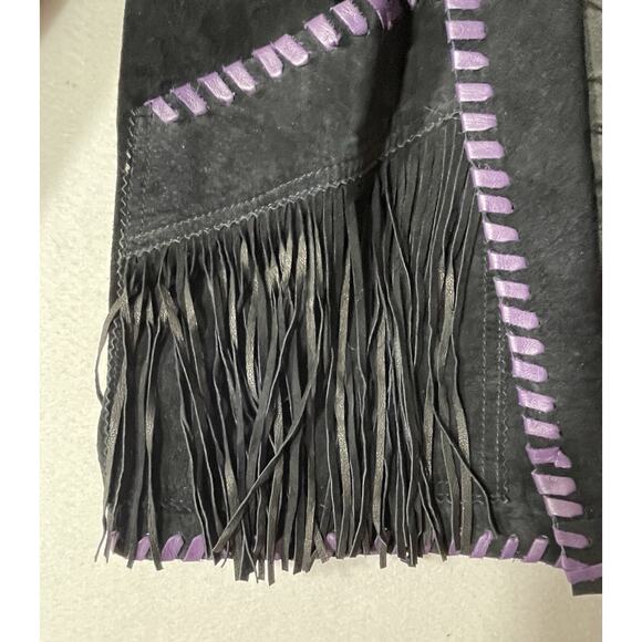 Vanna White Women’s Black/Purple Suede Leather Fringe Blazer Jacket - Size 14 - Picture 12 of 14